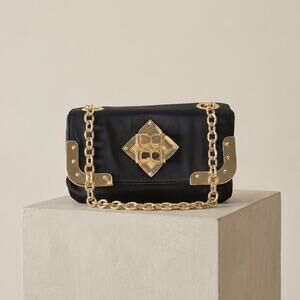 BCBGMaxAzria Black Nylon/Satin Clutch Bag With Gold Hardware